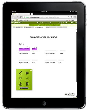 Digital signature iPad interface
