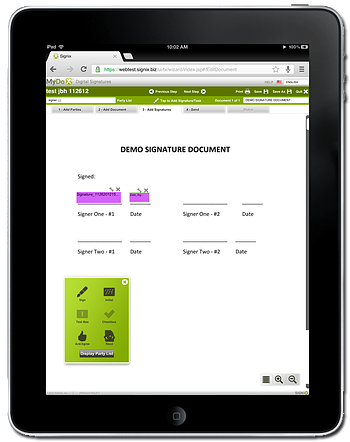 Digital signature iPad interface