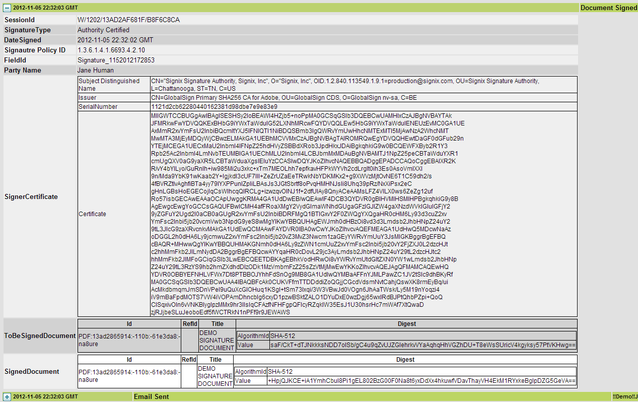 signix audit trail electronic signature detail